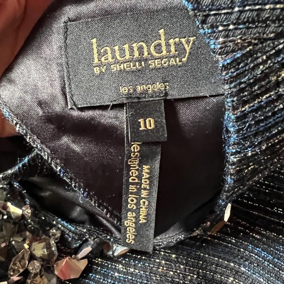 Laundry by Shelli Segal Dress 10 Midnight Blue Sparkly Rhinestone NWT Defects - Picture 11 of 12